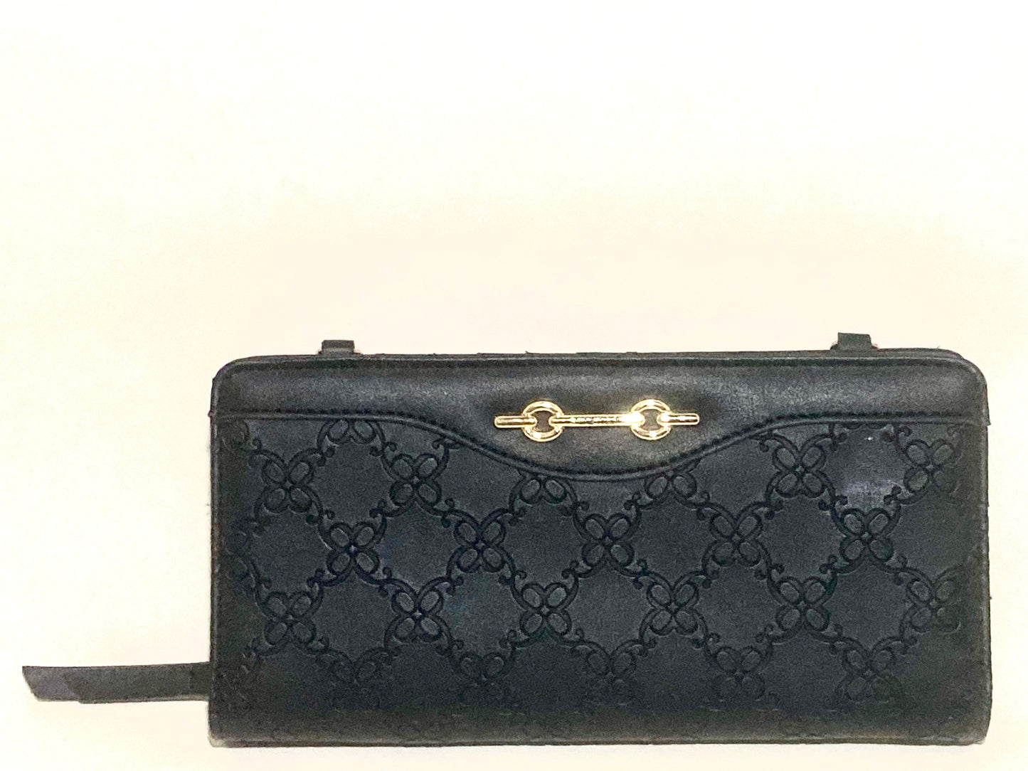 Nine West Large Black Embossed Women's Zip Around Card Wallet