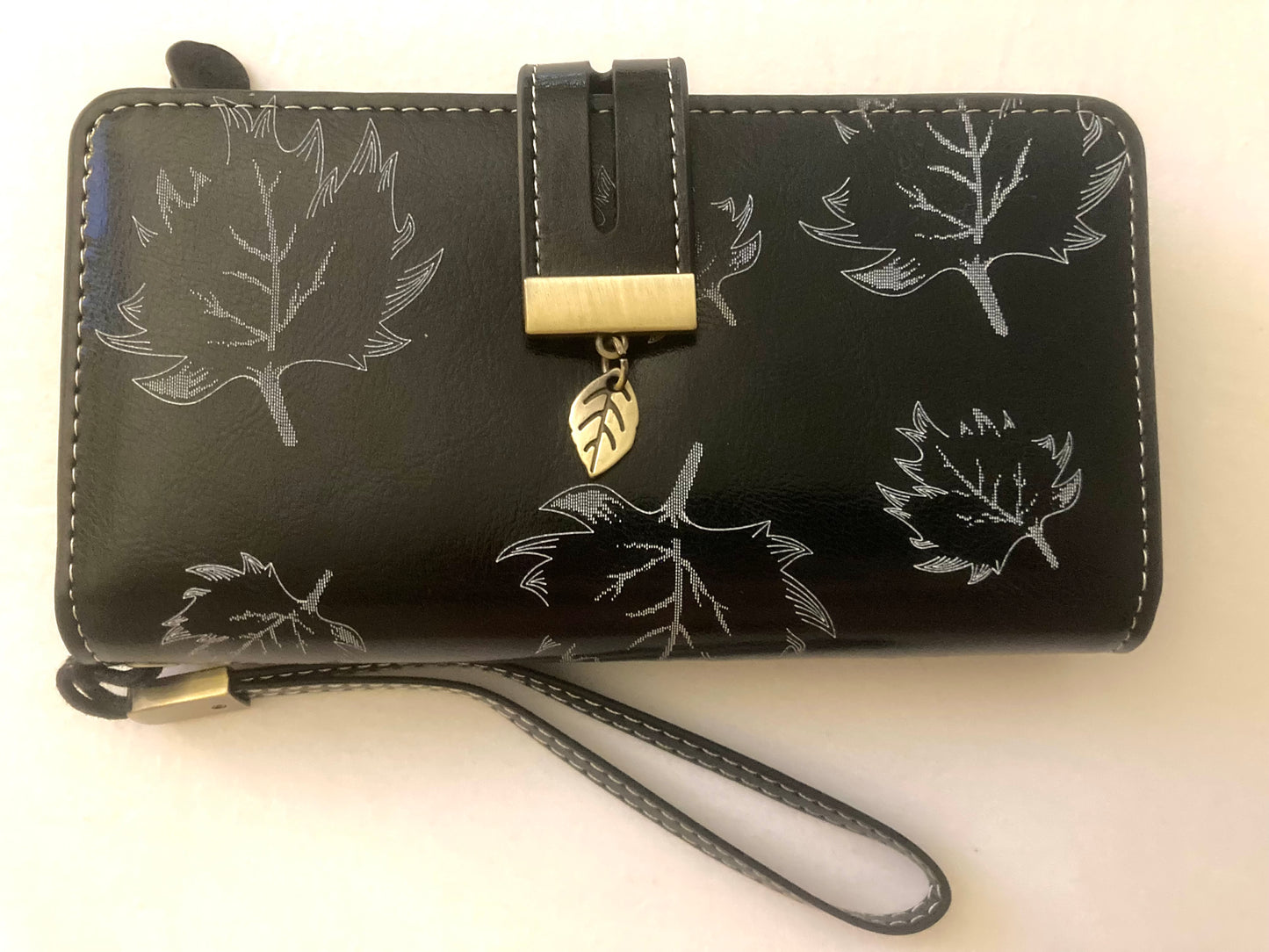 Sendefn Leaf Pattern Large Capacity Storage Credit Card Zip Wallet Black