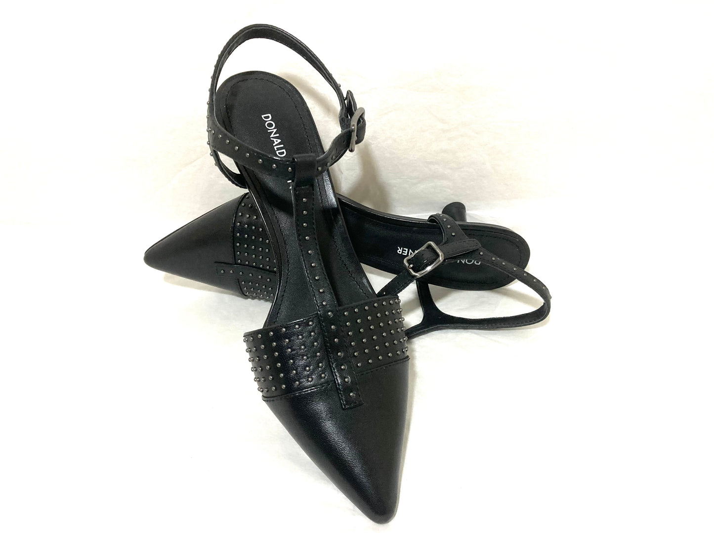 Donald Pliner Black Leather Studded T-Strap Shoes Size 7