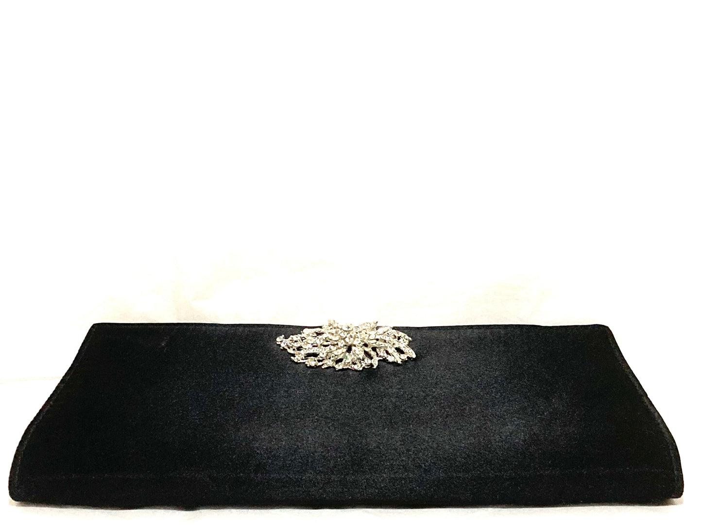 Black Clutch with Crystal Accent and Silver Chain