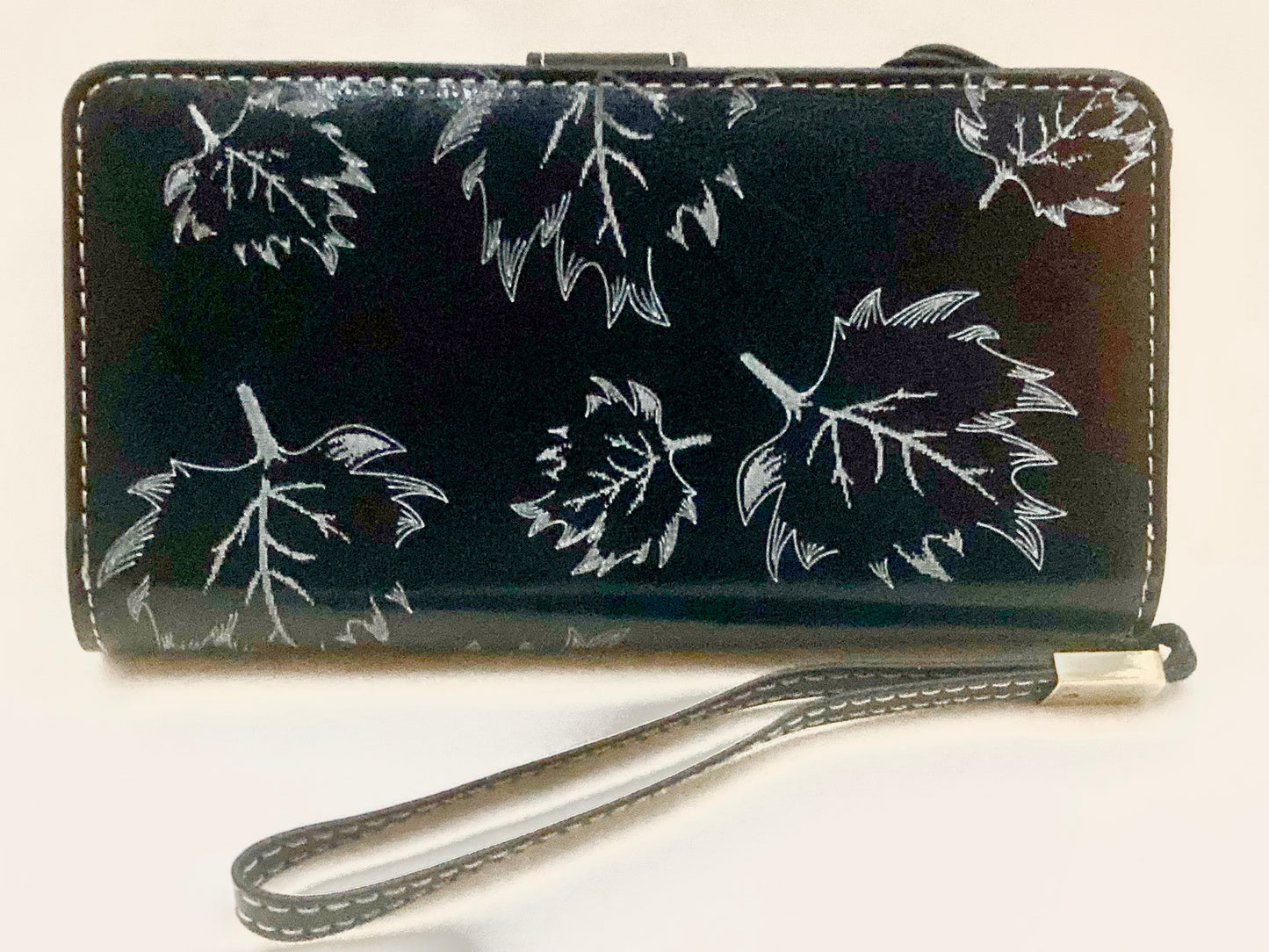 Sendefn Leaf Pattern Large Capacity Storage Credit Card Zip Wallet Black