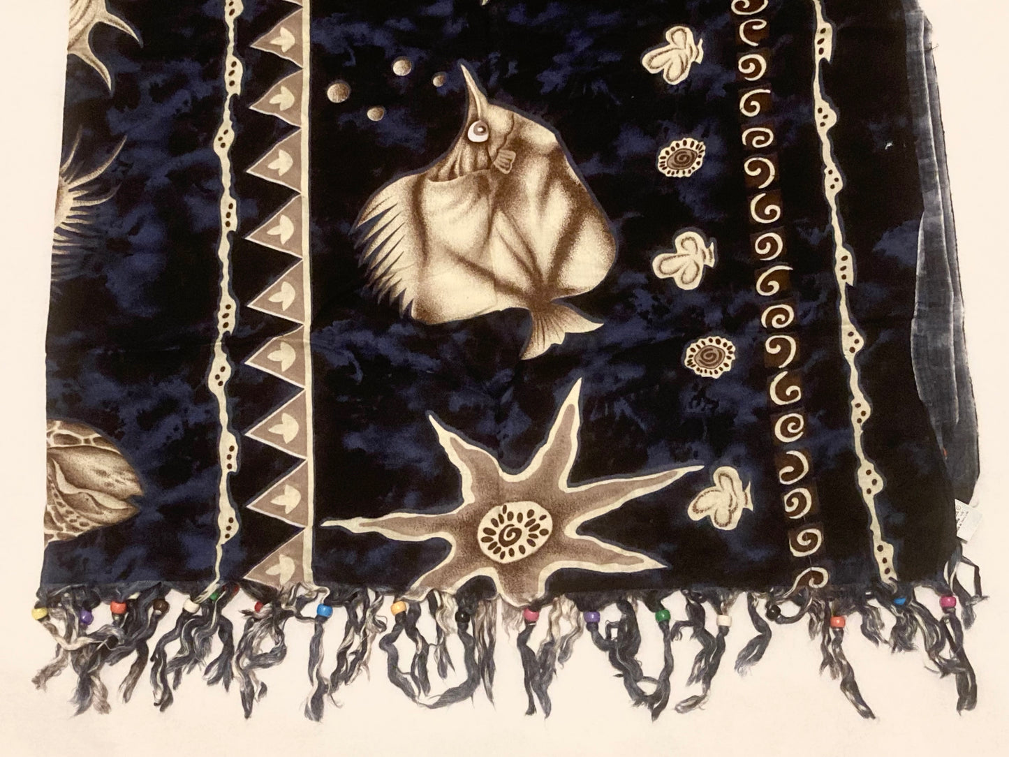 Large Navy and Cream Beaded Nautical Motif Women’s Scarf