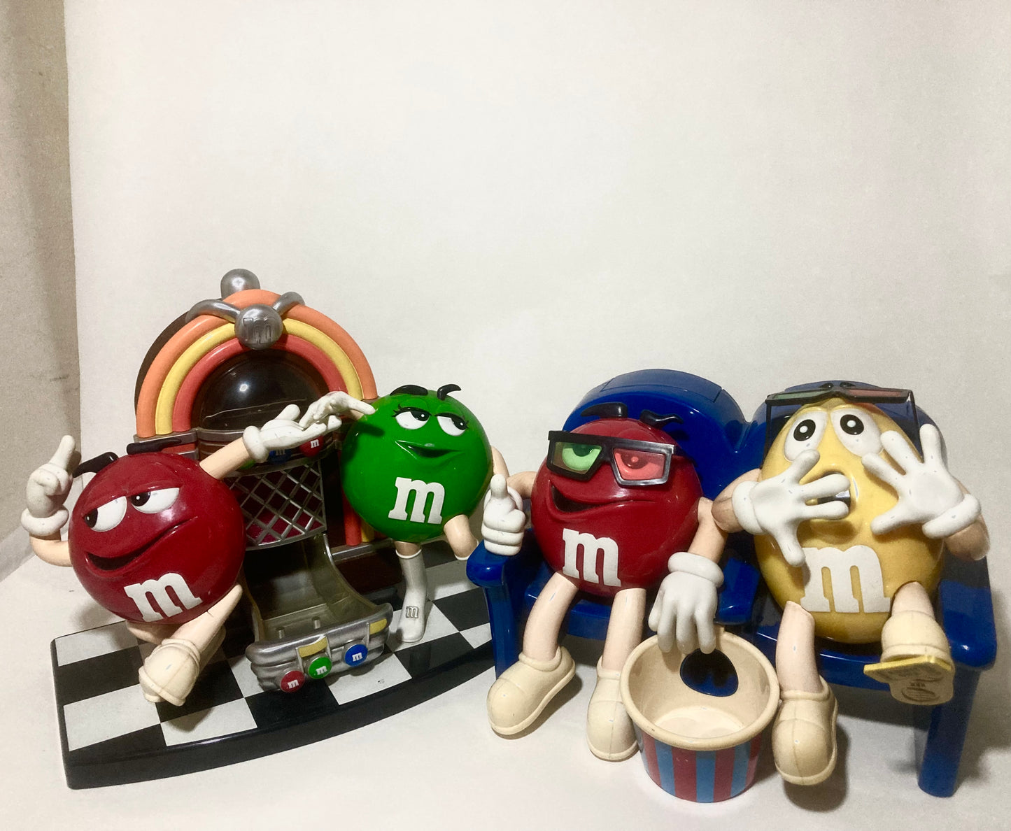 Set of 2 M&M Candy Dispensers At the Movies & Rockn Roll Cafe Collectibles