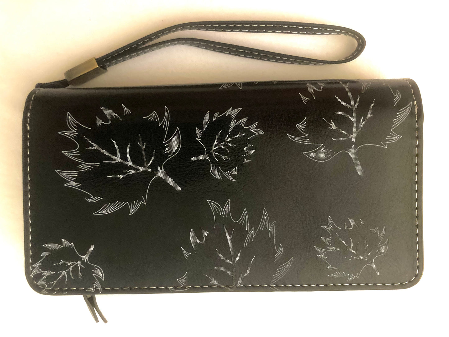 Sendefn Leaf Pattern Large Capacity Storage Credit Card Zip Wallet Black