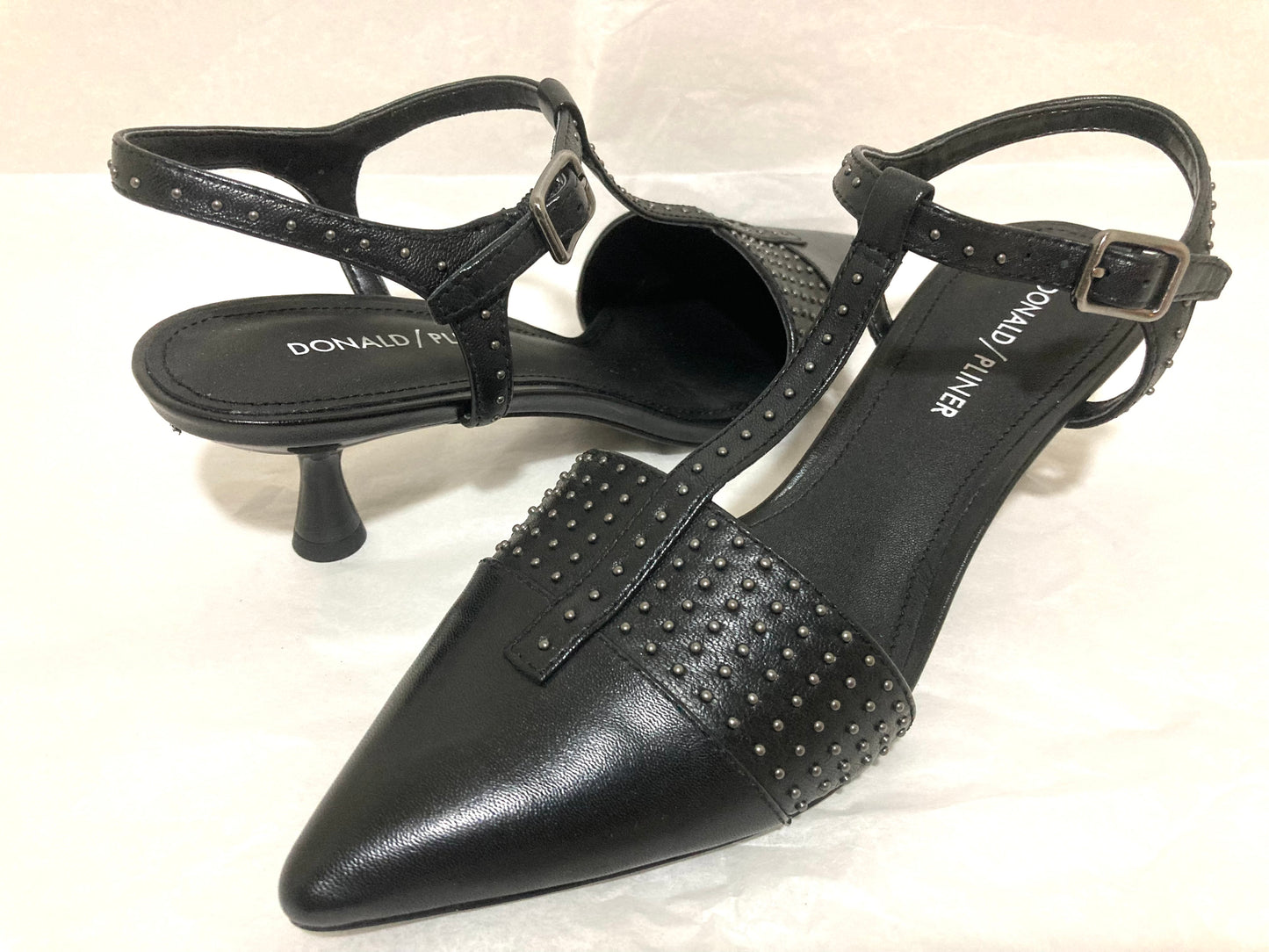 Donald Pliner Black Leather Studded T-Strap Shoes Size 7