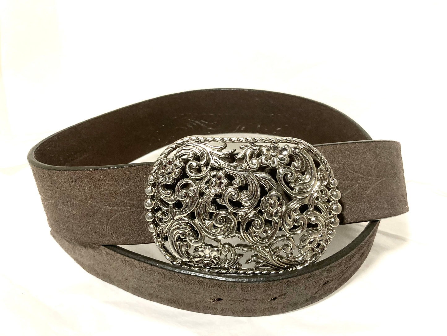 Nine West Genuine Leather Silver Buckle Brown Belt Size M