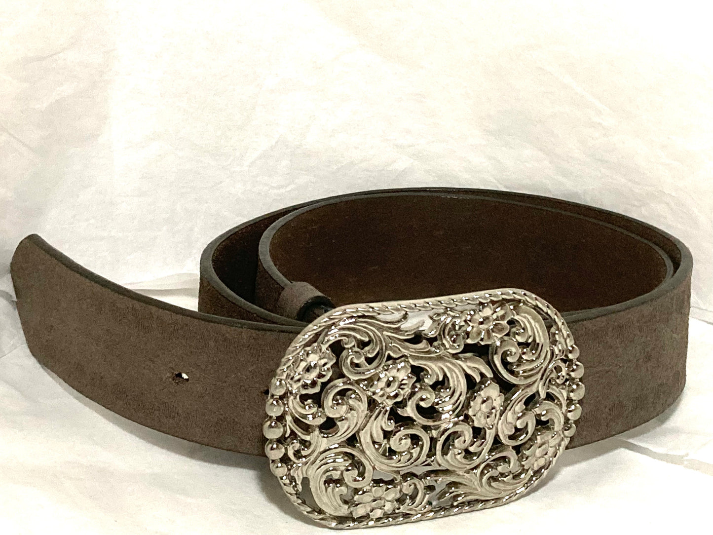 Nine West Genuine Leather Silver Buckle Brown Belt Size M