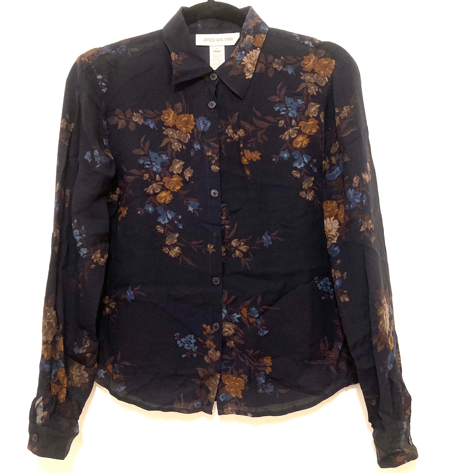 Jones New York 100% Silk Floral Long Sleeve Women's Top Size 4