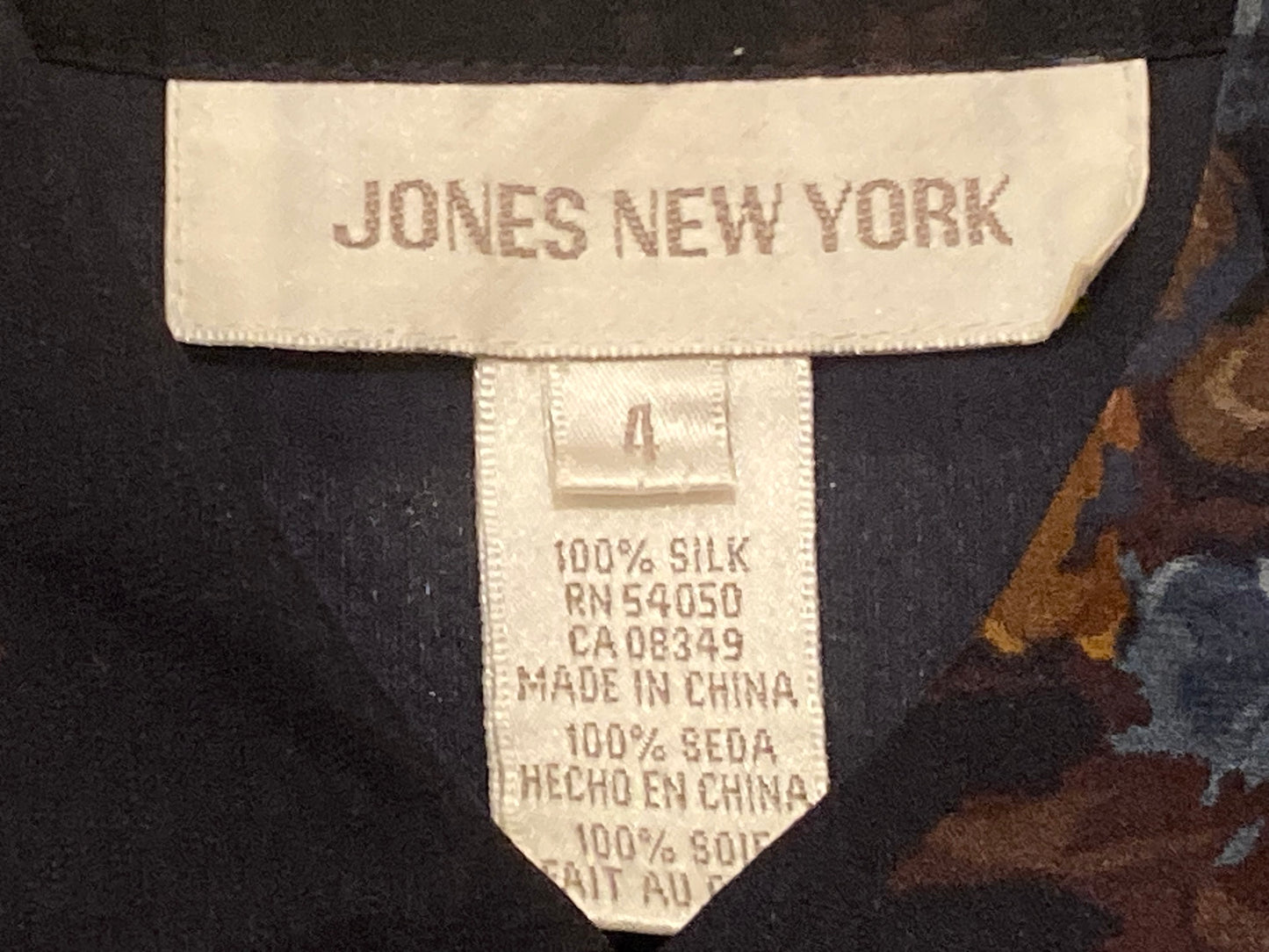 Jones New York 100% Silk Floral Long Sleeve Women's Top Size 4