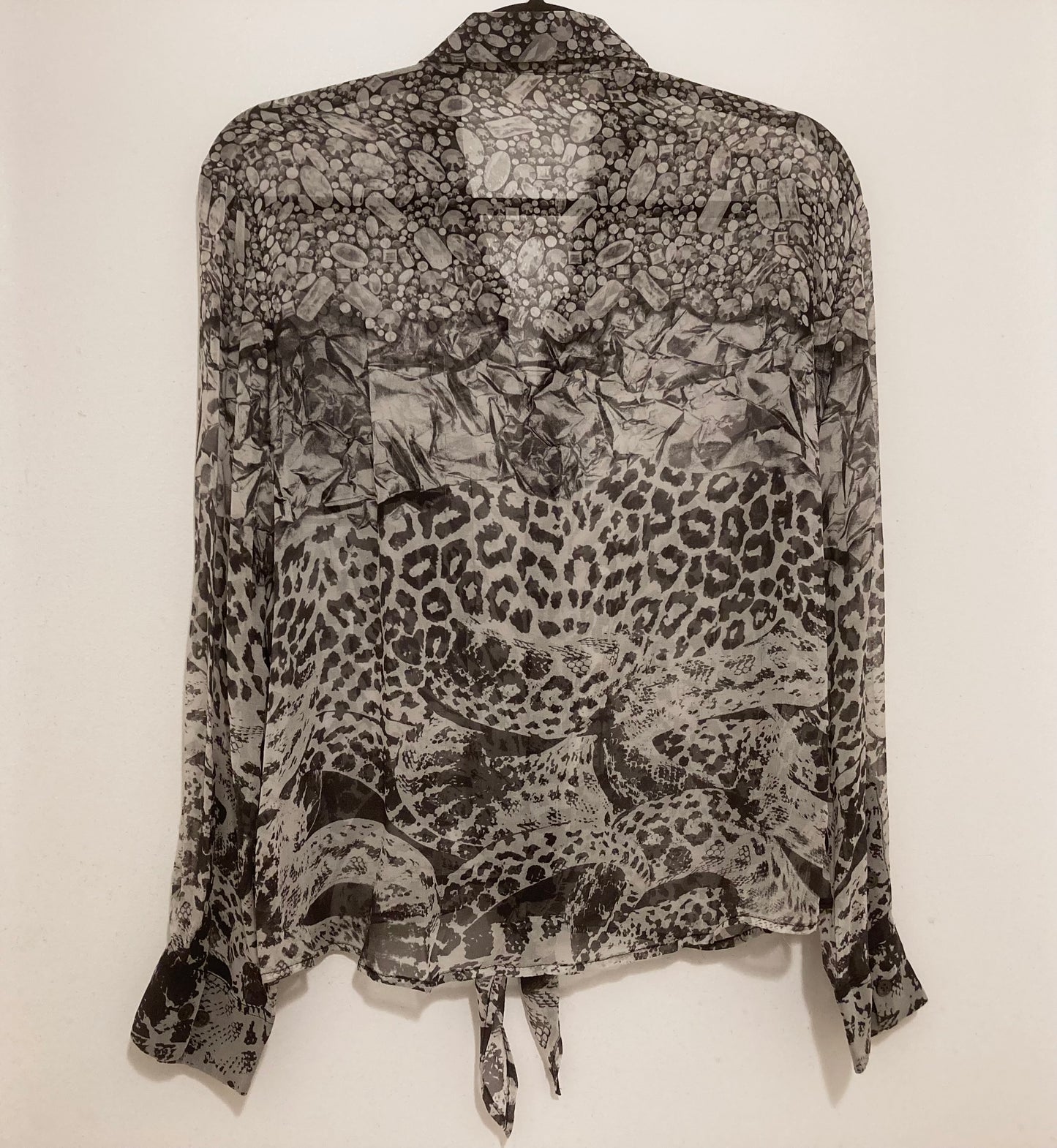 Equipment 100% Sheer Silk Button Down Black and Gray Women's Blouse Size Large