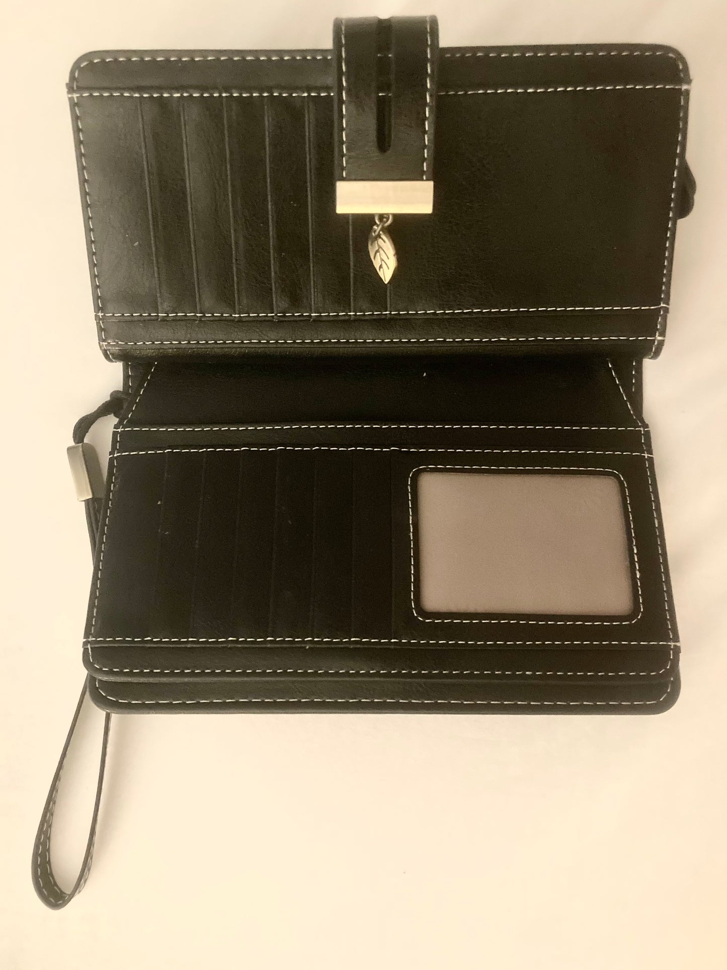 Sendefn Leaf Pattern Large Capacity Storage Credit Card Zip Wallet Black