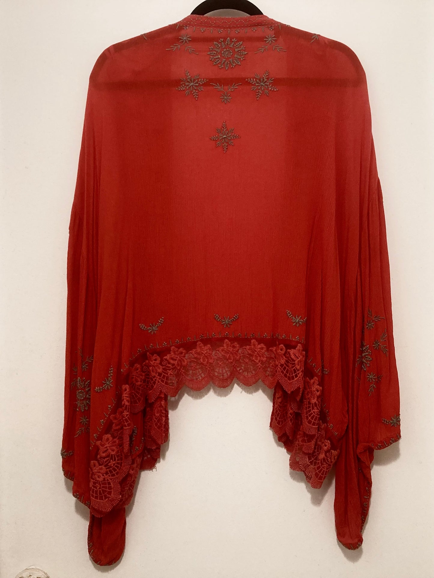 Free People Red Embroidered Kimono Cardigan Size Petite Small