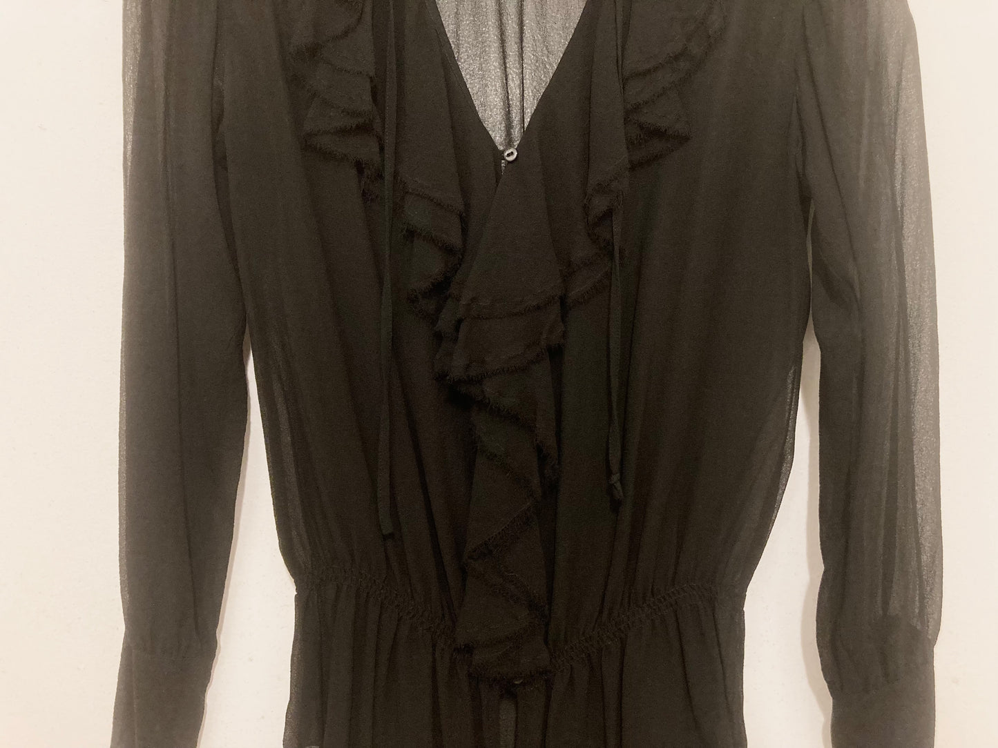 Vince Sheer Black Ruffled Women’s Blouse Size Small