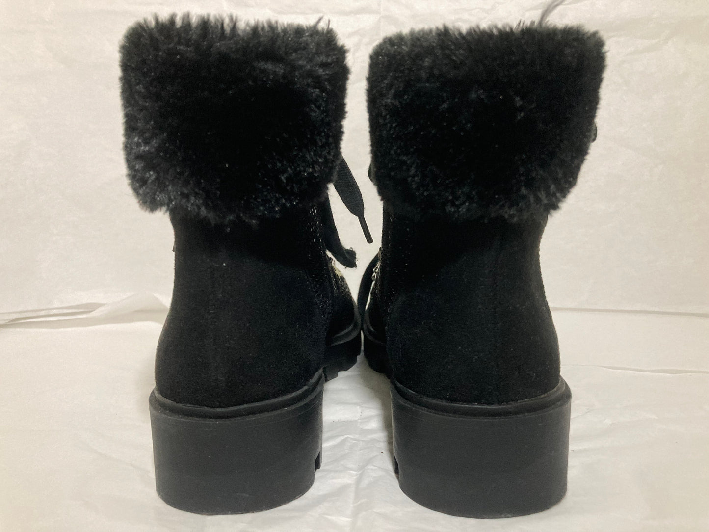 Black Fur-Trimmed Lust for Life Women's Sparkle Faux Fur Boots Size 9.5 US