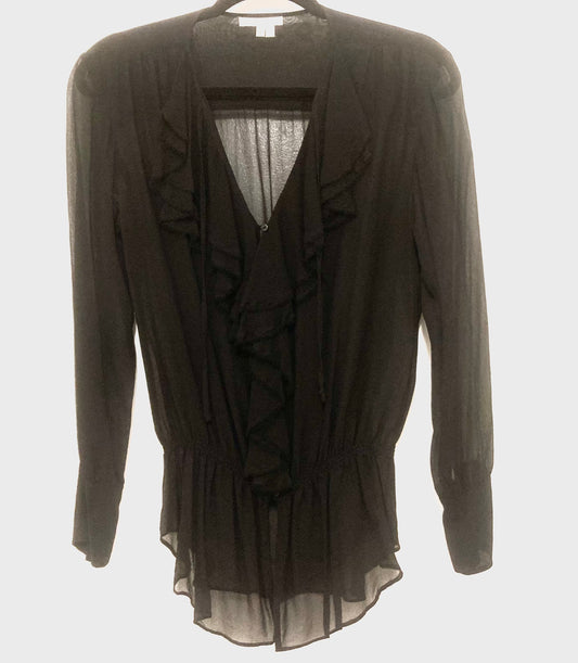 Vince Sheer Black Ruffled Women’s Blouse Size Small