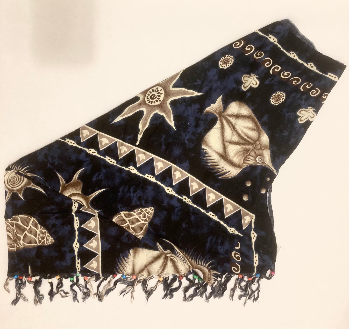 Large Navy and Cream Beaded Nautical Motif Women’s Scarf