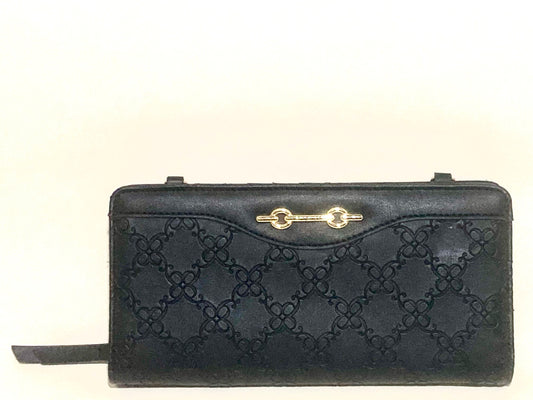 Nine West Large Black Embossed Women's Zip Around Card Wallet