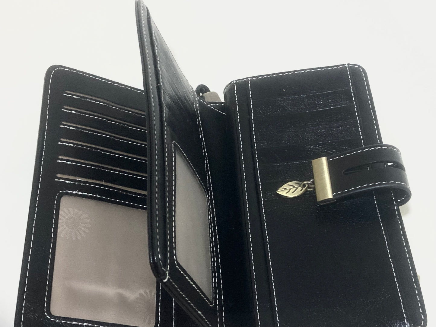 Sendefn Leaf Pattern Large Capacity Storage Credit Card Zip Wallet Black