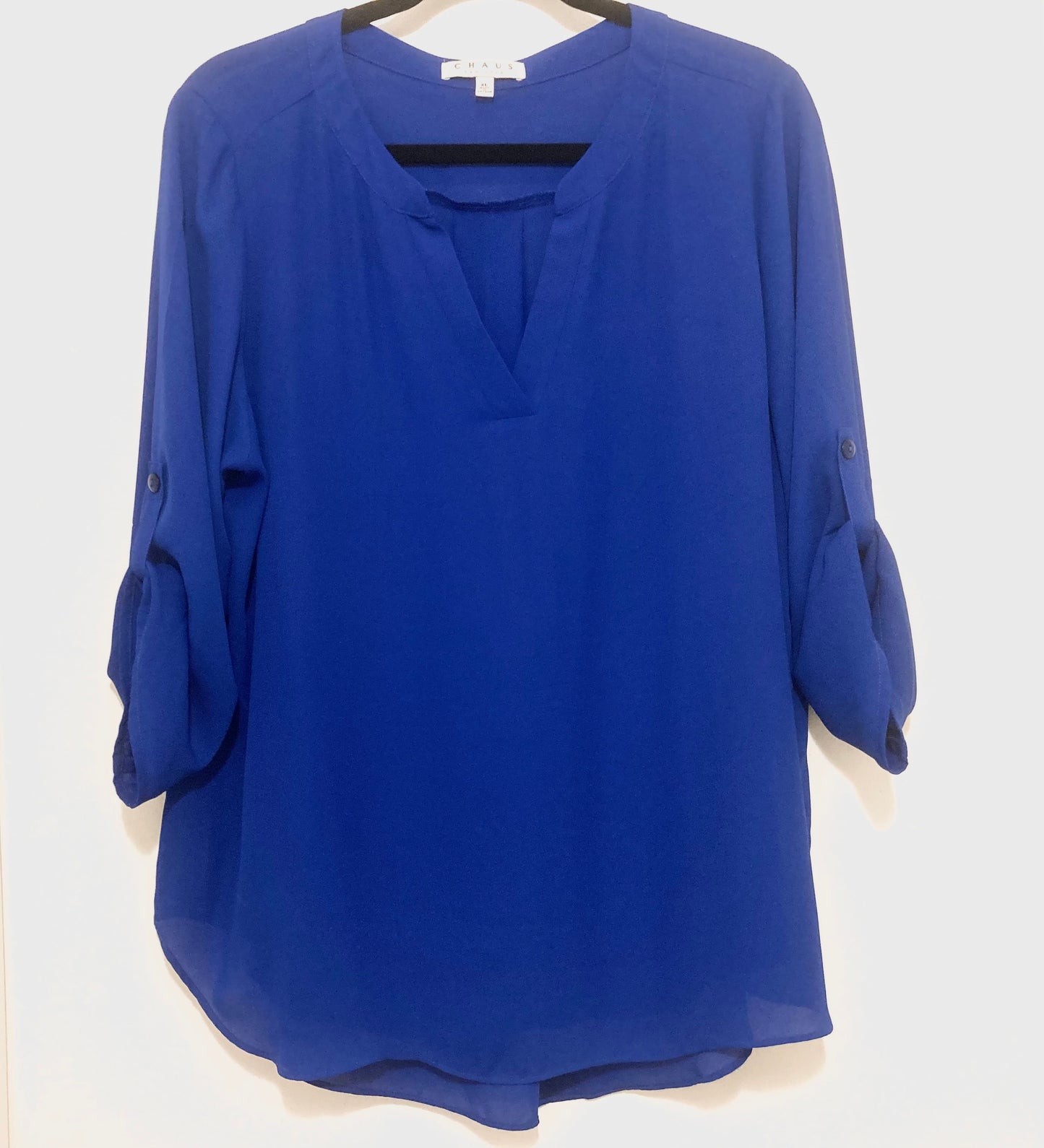 Chaus Royal Blue Split Neck Women's Blouse Size XL
