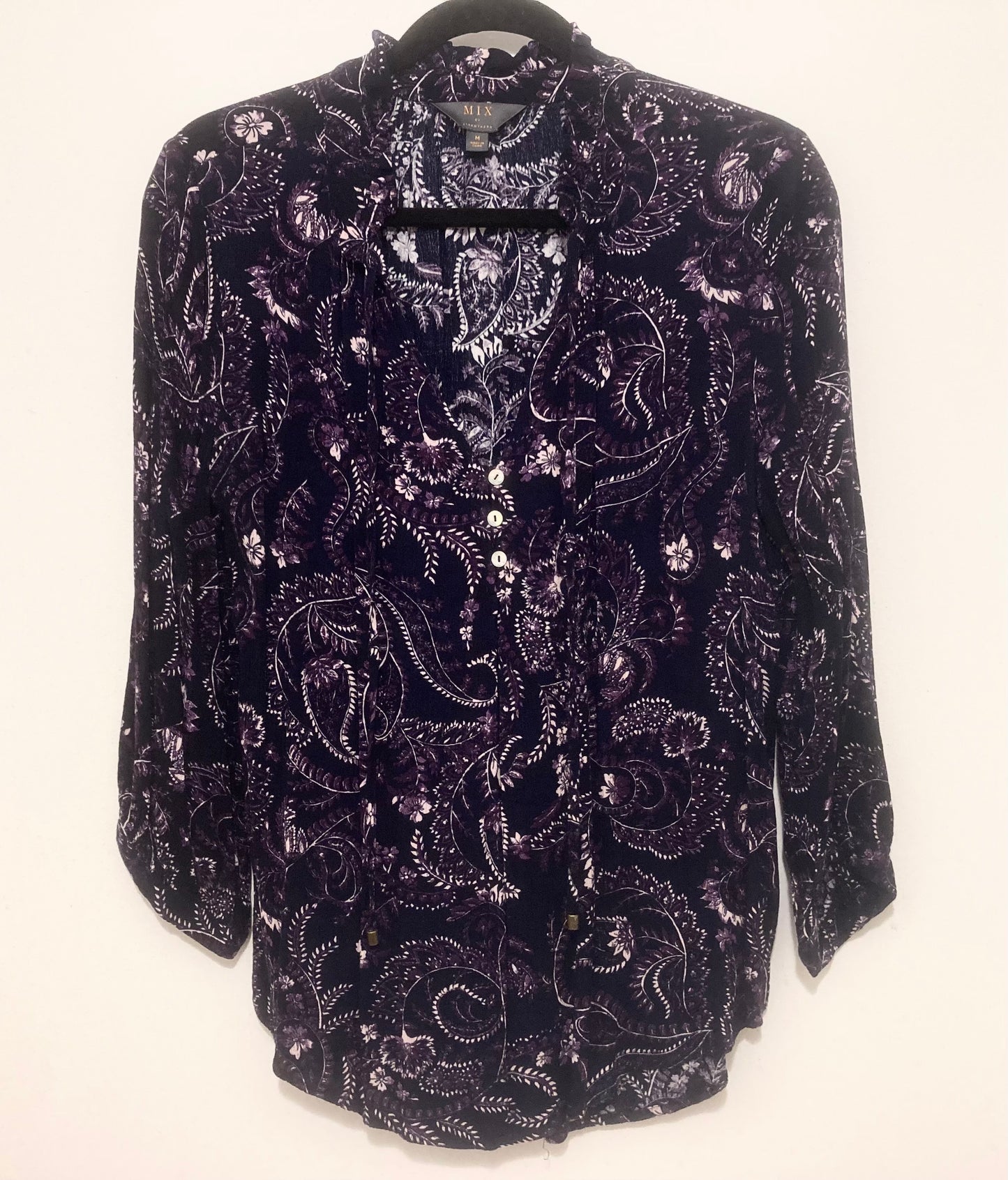 Mix by 41 Hawthorn Dark Purple & Pink Paisley Women’s Blouse Size Medium