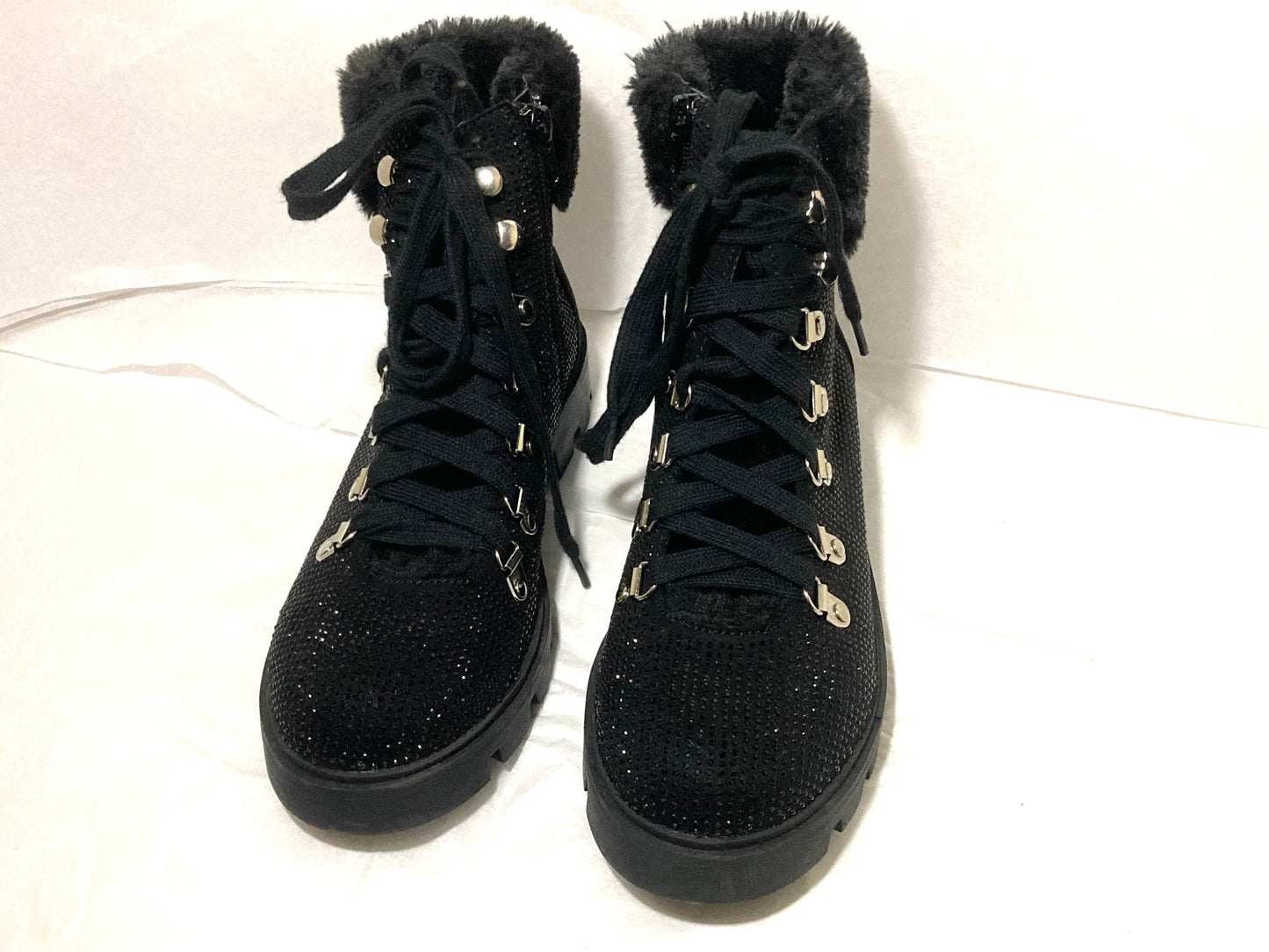 Black Fur-Trimmed Lust for Life Women's Sparkle Faux Fur Boots Size 9.5 US