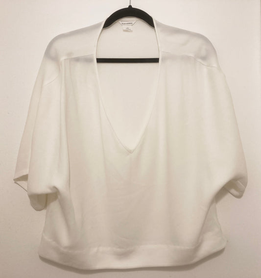 Club Monaco Cream V-Neck Short Sleeve Blouse Size Large