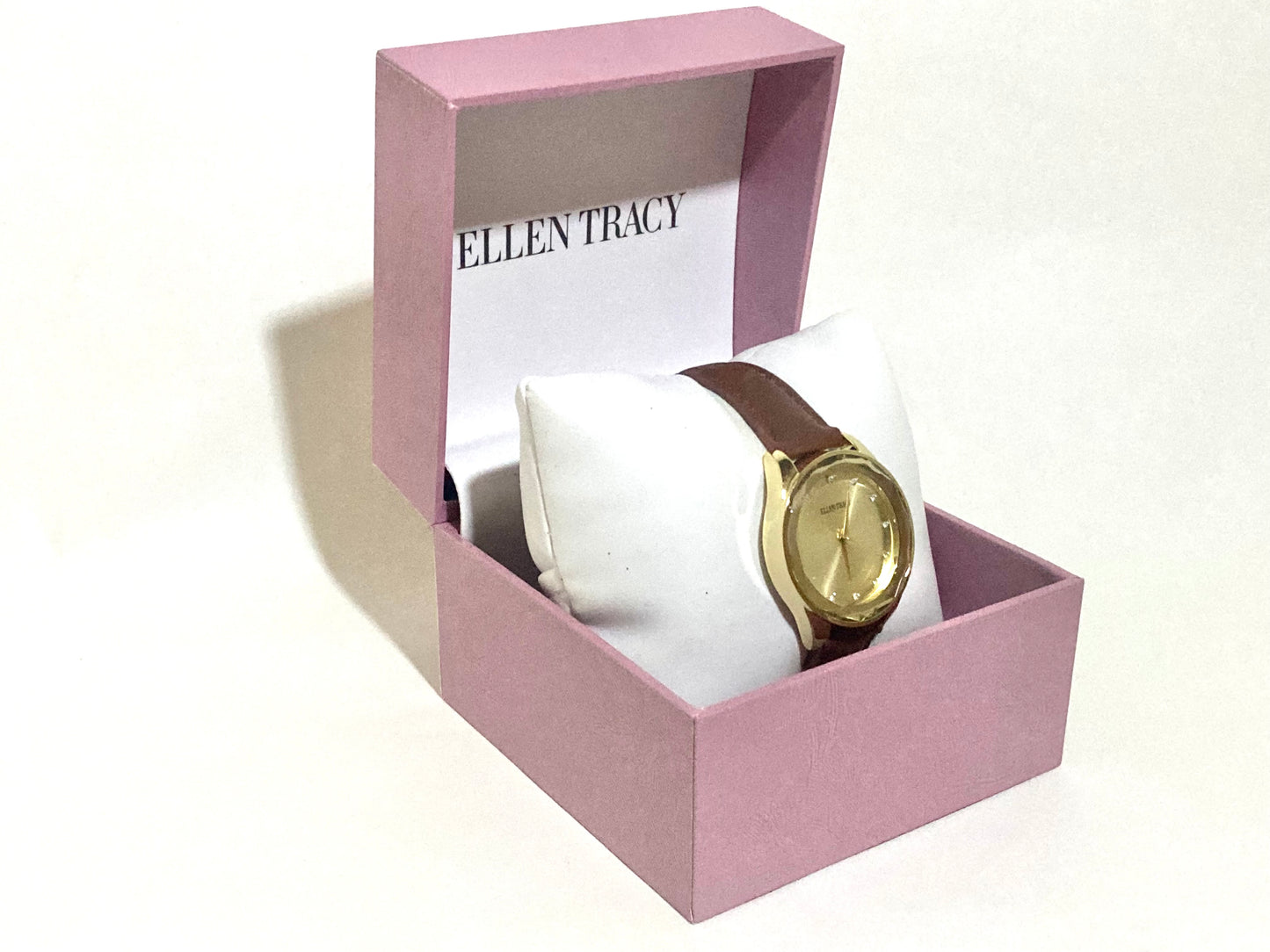 Ellen Tracy Gold-Tone Watch with Brown Adjustable Strap NIB