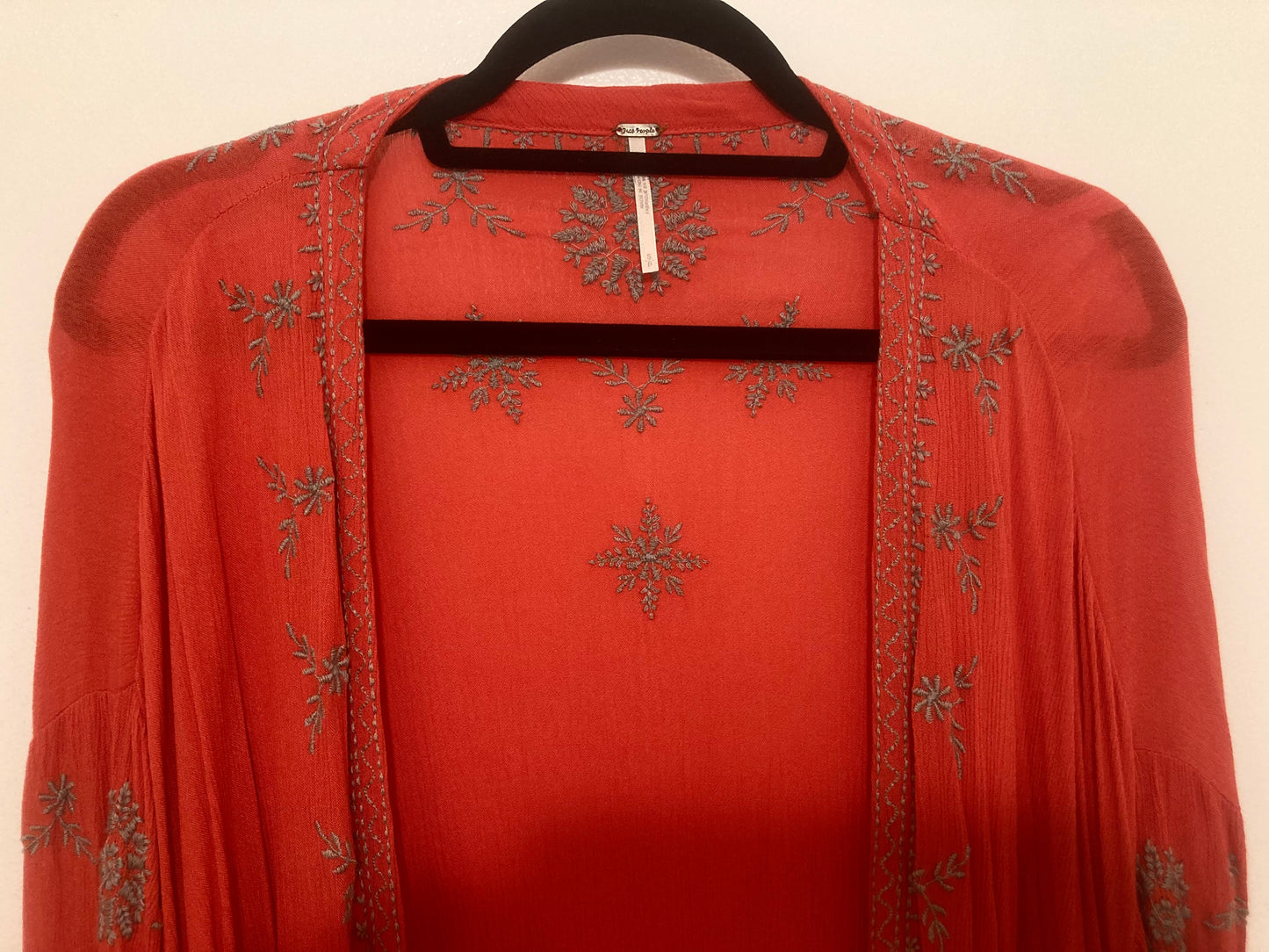 Free People Red Embroidered Kimono Cardigan Size Petite Small