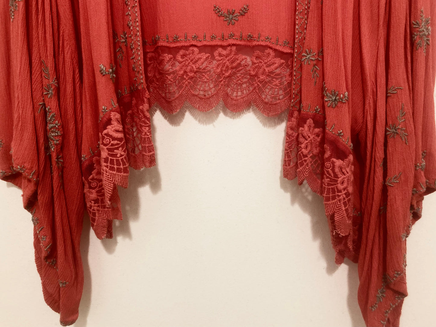 Free People Red Embroidered Kimono Cardigan Size Petite Small