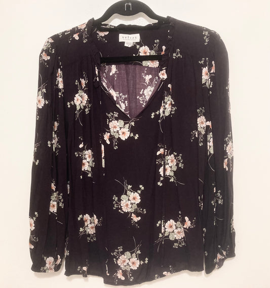 Velvet by Graham & Spencer Dark Plum Floral Blouse Size Small
