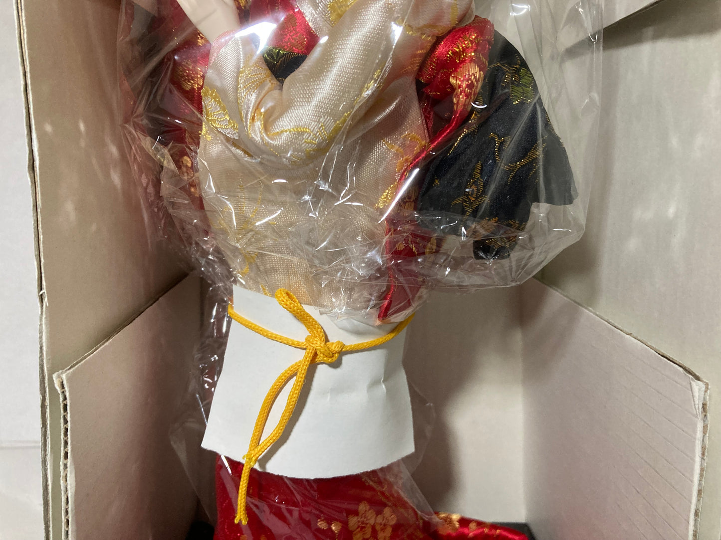 Large Japanese Geisha Doll In Elegant Red and Gold Kimono New