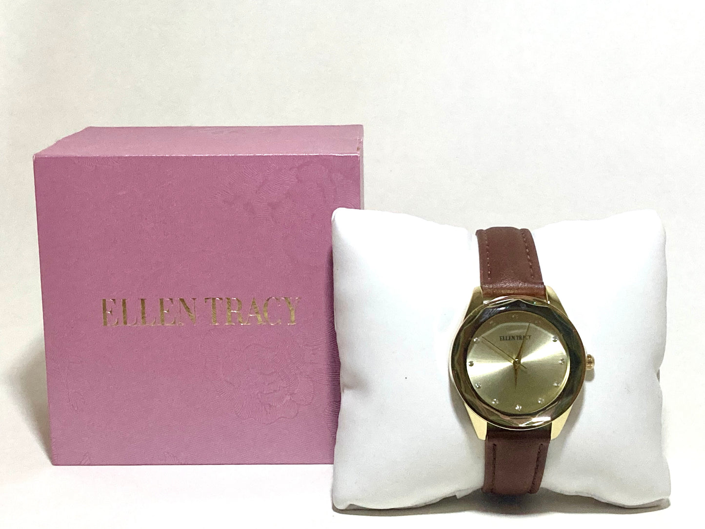 Ellen Tracy Gold-Tone Watch with Brown Adjustable Strap NIB