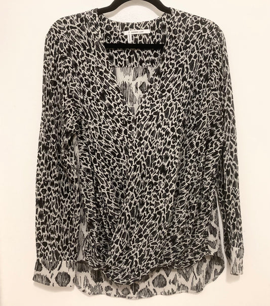 Derek Lam Silk 10 Crosby Leopard V-Neck Women's Top Gray & Black Size Medium