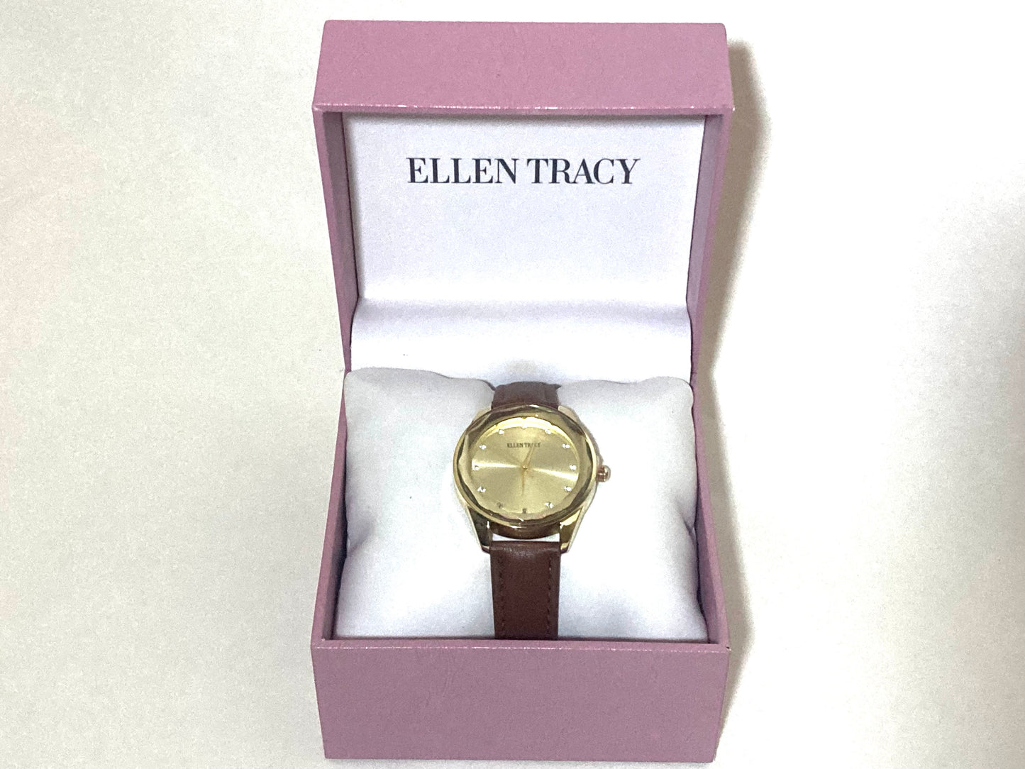 Ellen Tracy Gold-Tone Watch with Brown Adjustable Strap NIB