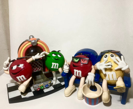 Set of 2 M&M Candy Dispensers At the Movies & Rockn Roll Cafe Collectibles