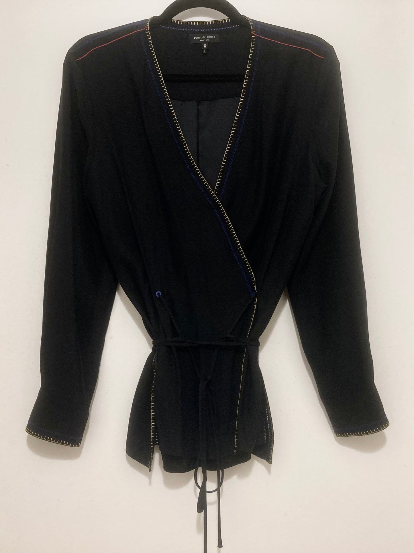 Rag & Bone 100% Silk Black Wrap Blouse Size Medium