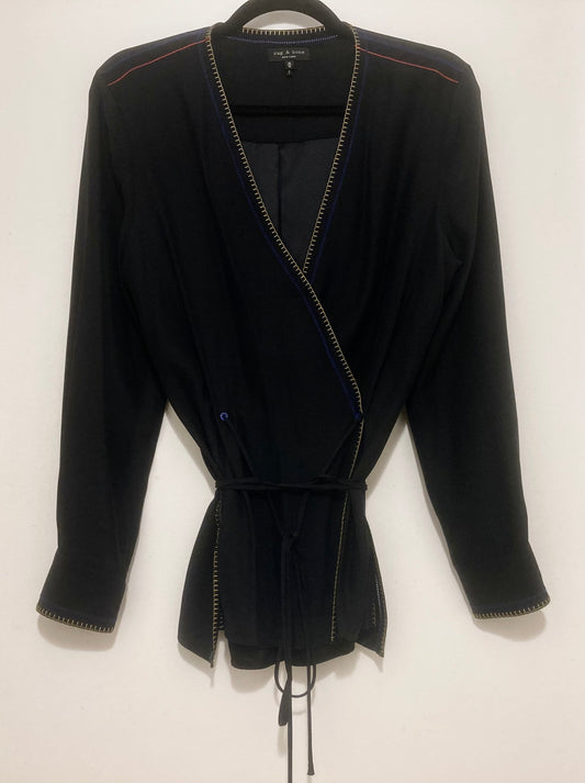 Rag & Bone 100% Silk Black Wrap Blouse Size Medium