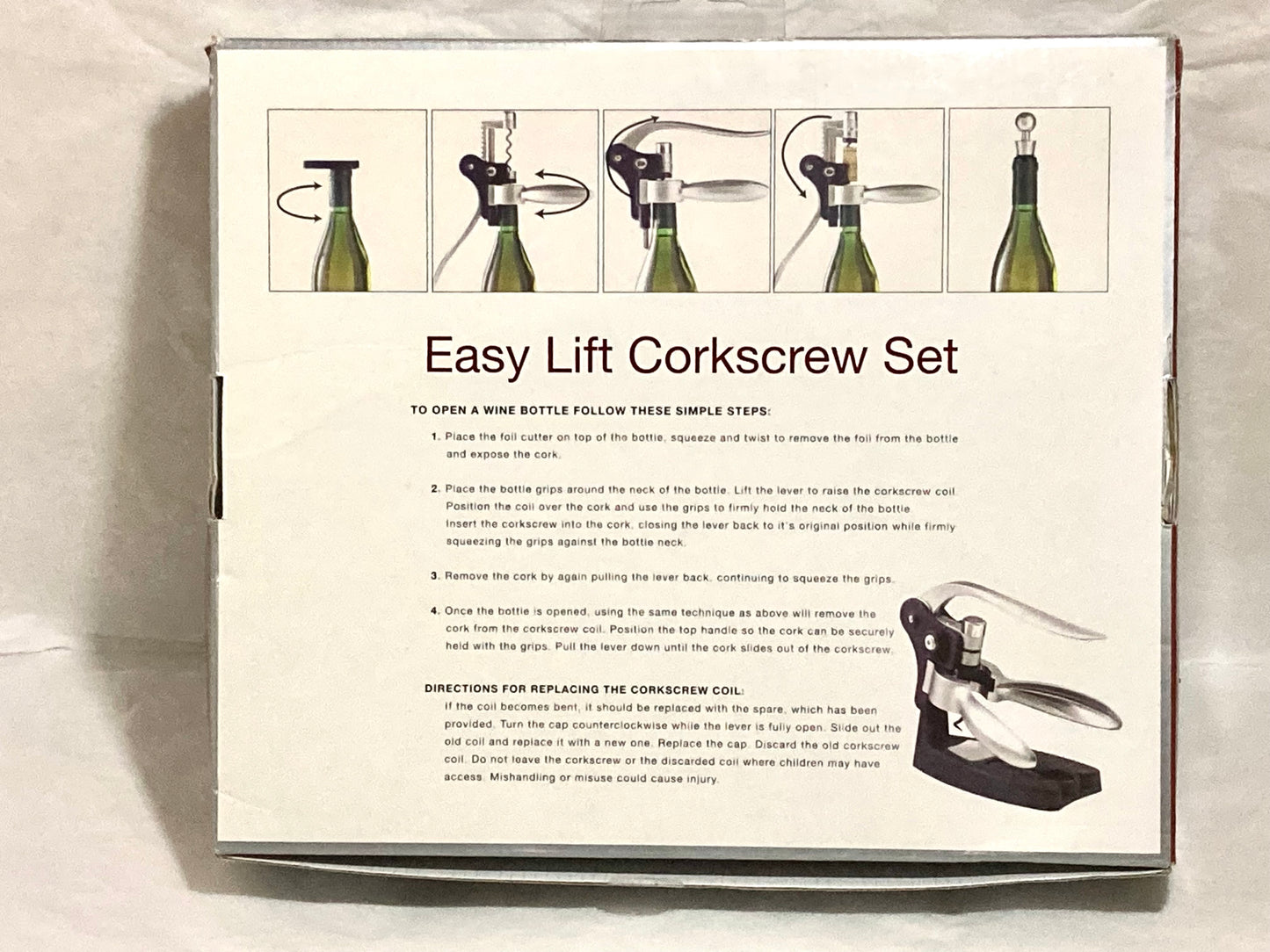 Easy Lift Corkscrew Set with All Metal Gears NIB