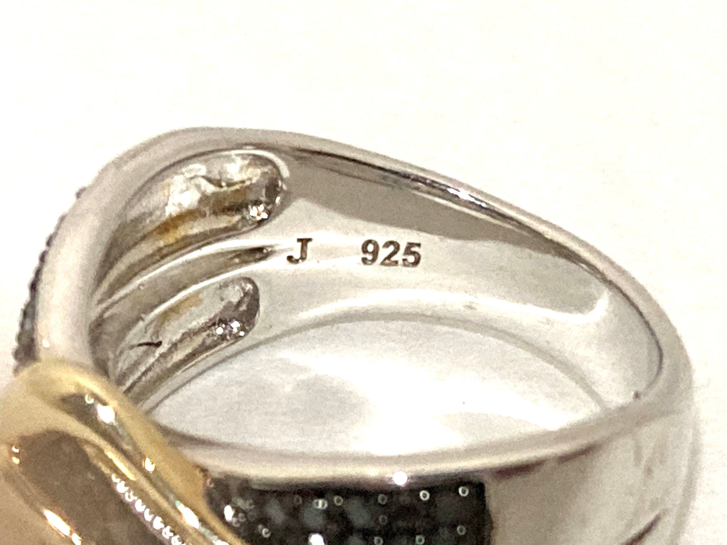 Black and Blue Diamond Belt Buckle Ring Size 7 Vintage Sterling Silver Jewelry