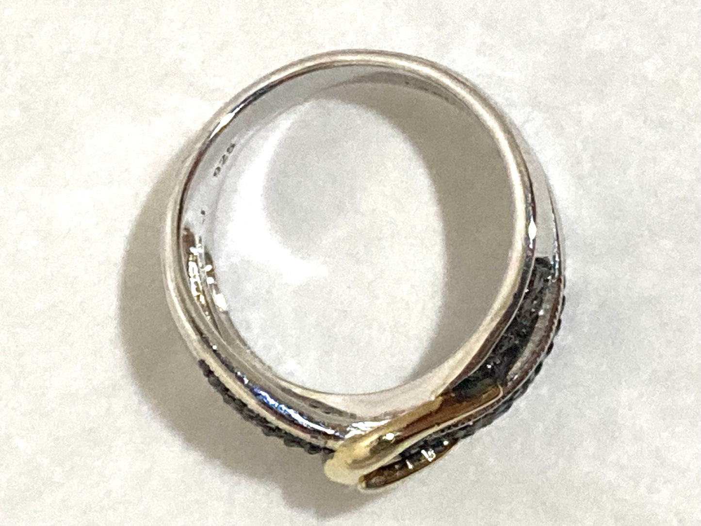 Black and Blue Diamond Belt Buckle Ring Size 7 Vintage Sterling Silver Jewelry