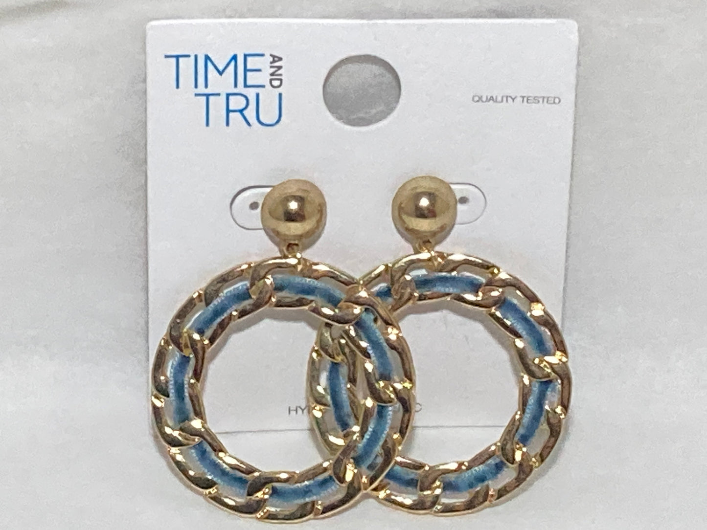Time and Tru Gold and Blue Hypo-Allergenic Hoop Earrings