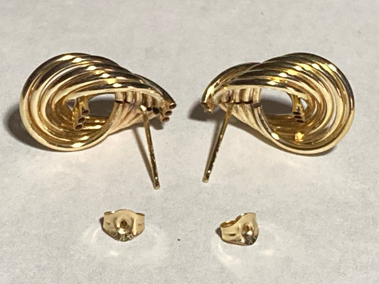 14K Yellow Gold Coil Twist Knot Earrings New