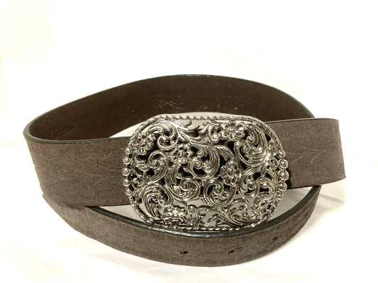 Nine West Genuine Leather Silver Buckle Brown Belt Size M