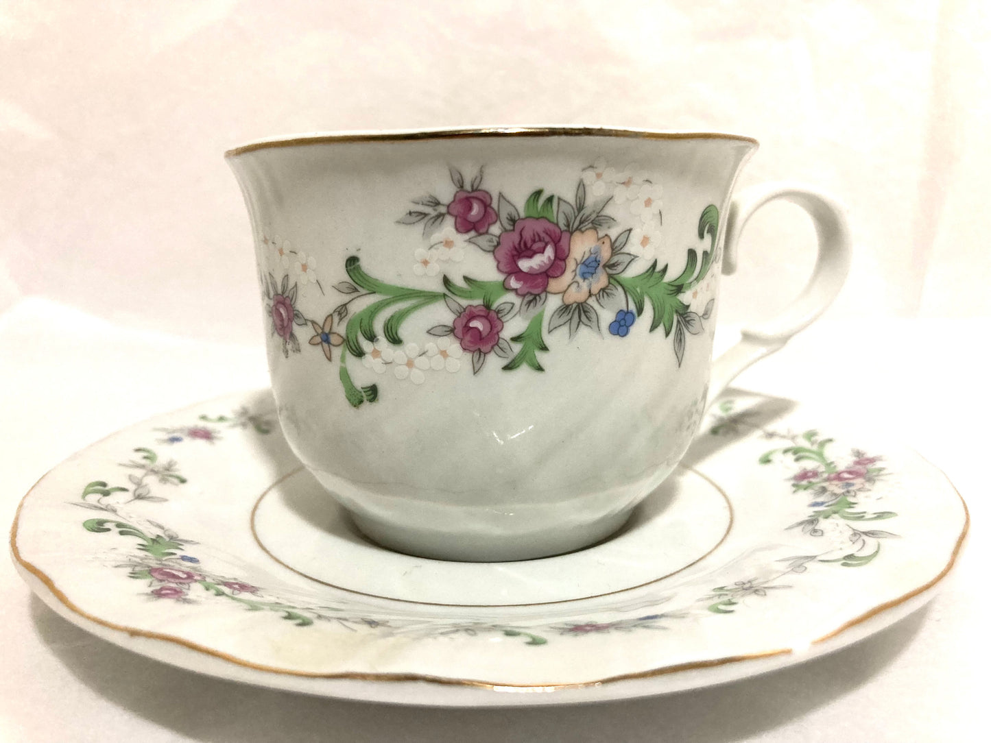 Lynns Fine China Floral White Tea Cup and Saucer Set