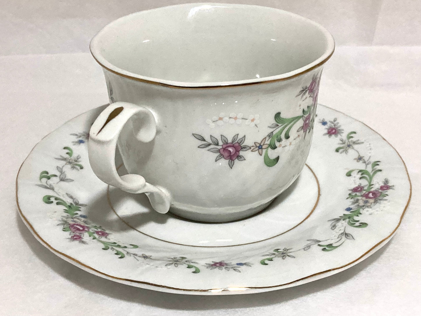 Lynns Fine China Floral White Tea Cup and Saucer Set