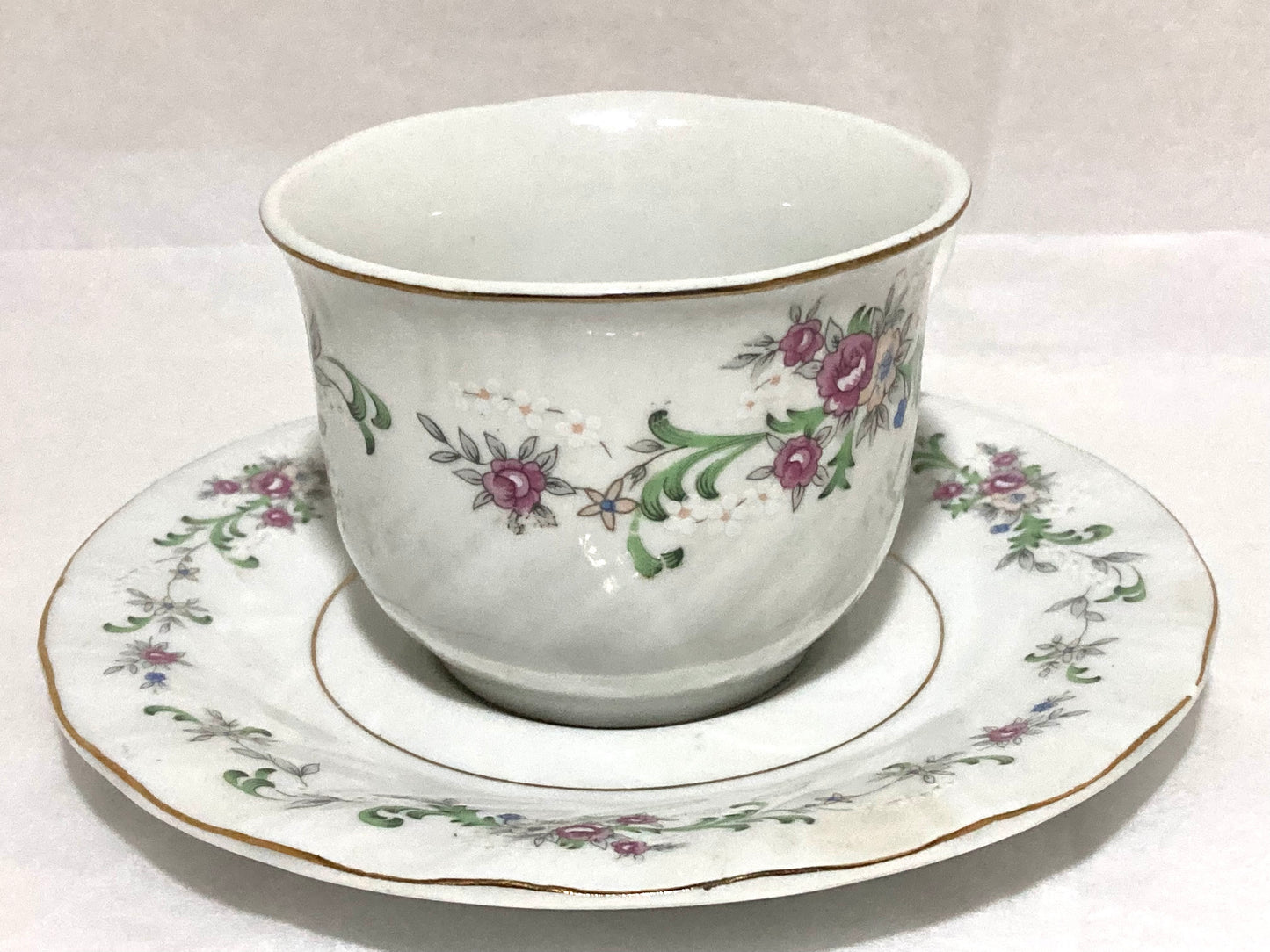 Lynns Fine China Floral White Tea Cup and Saucer Set