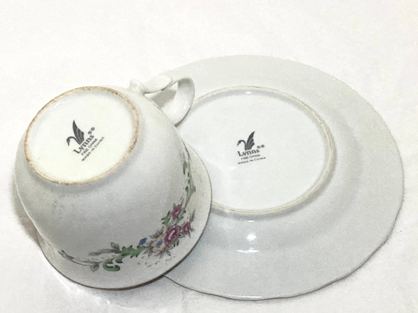 Lynns Fine China Floral White Tea Cup and Saucer Set