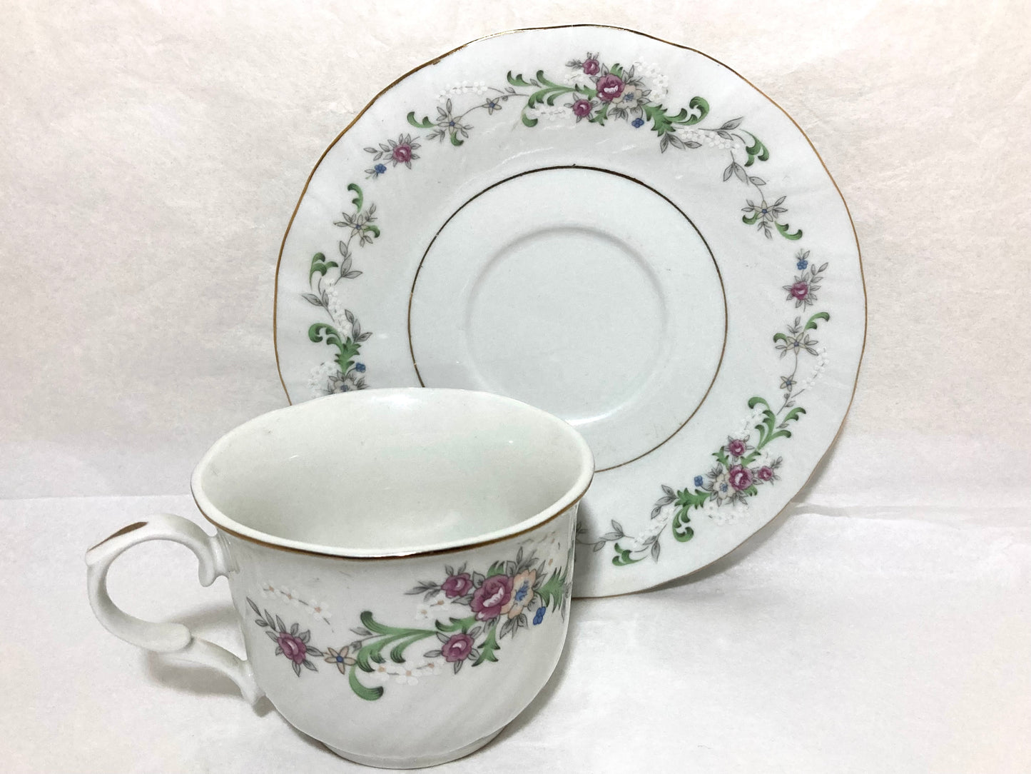 Lynns Fine China Floral White Tea Cup and Saucer Set