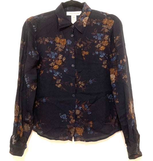 Jones New York 100% Silk Floral Long Sleeve Women's Top Size 4